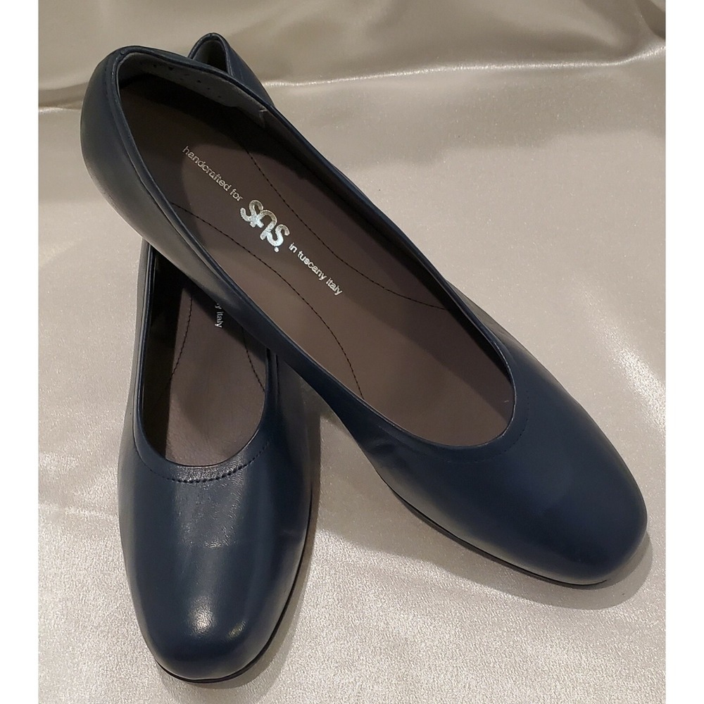 SAS Comfort Shoes Pumps Women size 9.5N Navy Blue Leather HANDMADE in Italy NEW